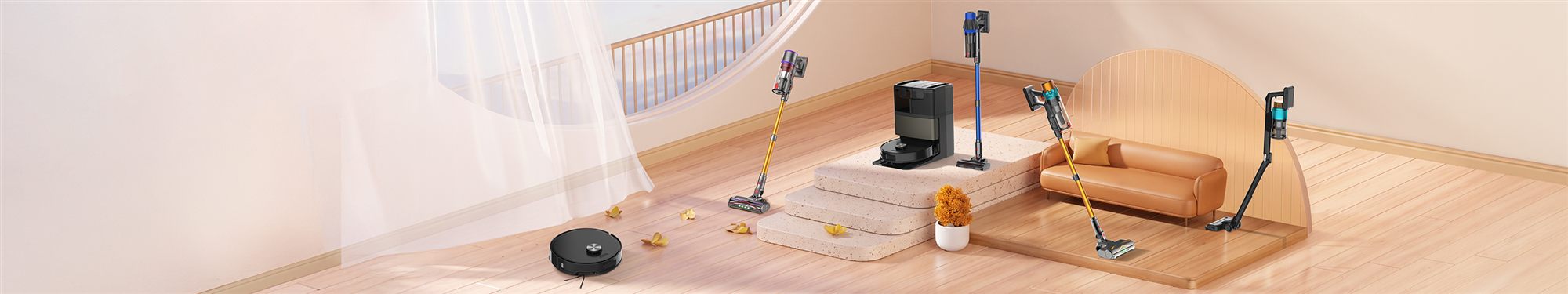 UNINELL robot and cordless vacuums shown in a bright modern living room